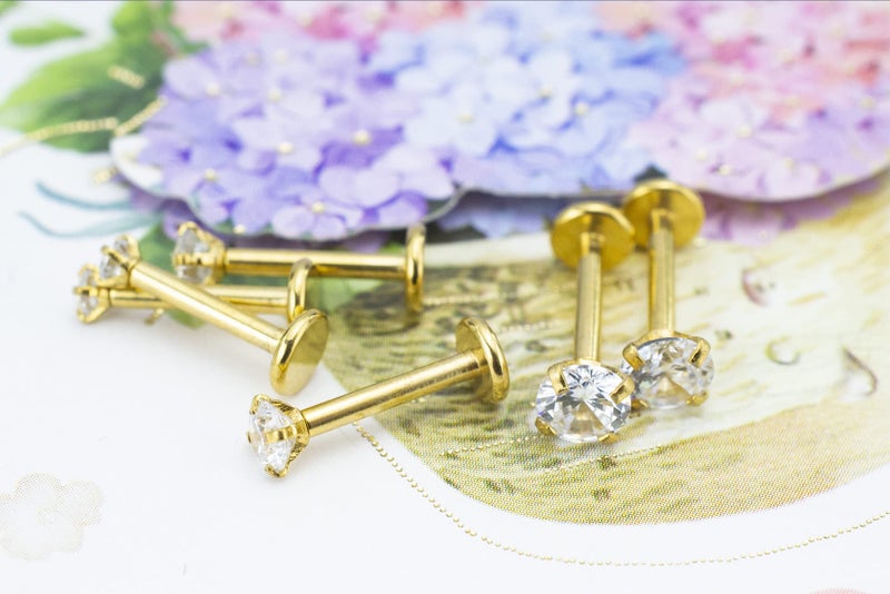 HQLA 16G Diamond CZ Lip Rings Labret Monroe Nose Tragus Helix Ear Piercing Jewelry Surgical Stainless Steel 2/3/4mm CZ 8mm Bar Length 3 Pairs Set (3 Pairs Gold - Bar:8mm; CZ:2-4mm) - Image 4
